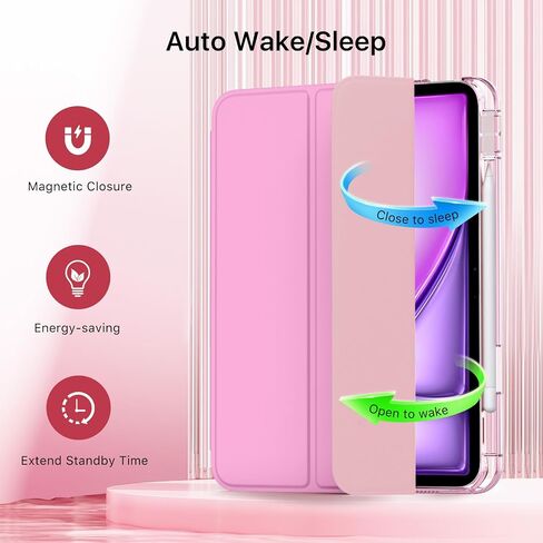 Moko for iPad Air 11 Inch Case M3/M2 2025/2024 ، iPad Air 5th/4th Gen 10.9 inch case 2022/2020 مع حامل قلم رصاص ، غطاء ثلاثي الأوزان خفيف الوزن مع قذيفة خلفية صلبة ، وردي ، وردي in Saudi Arabia