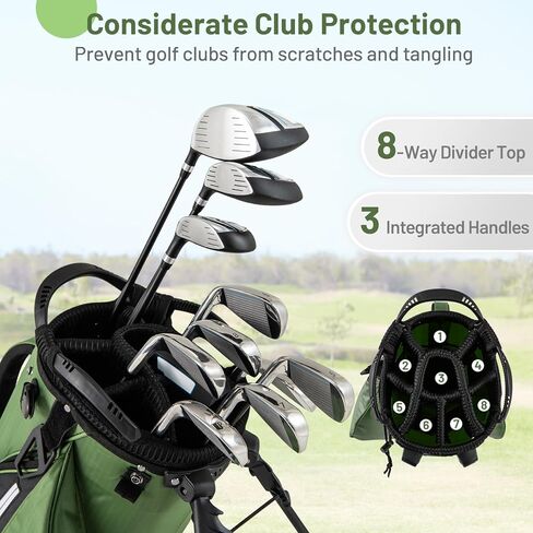 Tangkula Golf Stand Bag with 8 Way Top Dividers, Lightweight Golf Bag with 5 Zippered Pockets, Golf Club Carry Bag with Adjustable Dual Shoulder Strap, Rain Hood, Ideal for Women & Men in Saudi Arabia