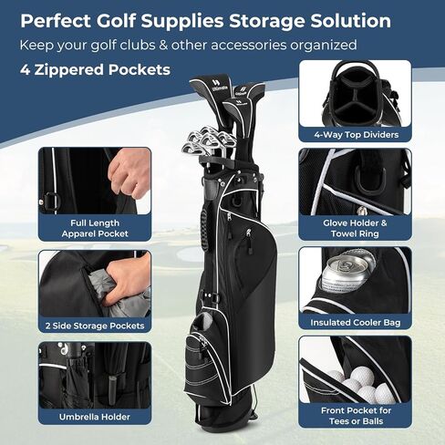 حقيبة حامل Gymax Golf Golf ، حقيبة غولف مقسمة من 4 طرق مع 4 جيوب سحاب ، حقيبة باردة ، غطاء محرك واقفًا على كتف مطلي ، حقيبة نوادي خفيفة الوزن محفورة للرجال/النساء in Kuwait