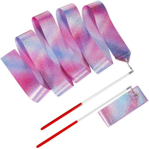 2PCS Ribbon Dance Wands, Gymnastic Ribbons Sparkling Dance Ribbon Streamer Twirling Dancing Ribbons with Wand for Artistic Dancing Training Party Favors Kids Girls Adults Talent Shows in Saudi Arabia