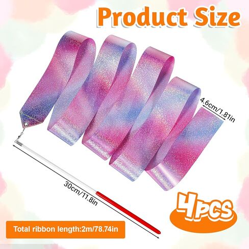 2PCS Ribbon Dance Wands, Gymnastic Ribbons Sparkling Dance Ribbon Streamer Twirling Dancing Ribbons with Wand for Artistic Dancing Training Party Favors Kids Girls Adults Talent Shows in Saudi Arabia