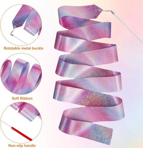 2PCS Ribbon Dance Wands, Gymnastic Ribbons Sparkling Dance Ribbon Streamer Twirling Dancing Ribbons with Wand for Artistic Dancing Training Party Favors Kids Girls Adults Talent Shows in Saudi Arabia