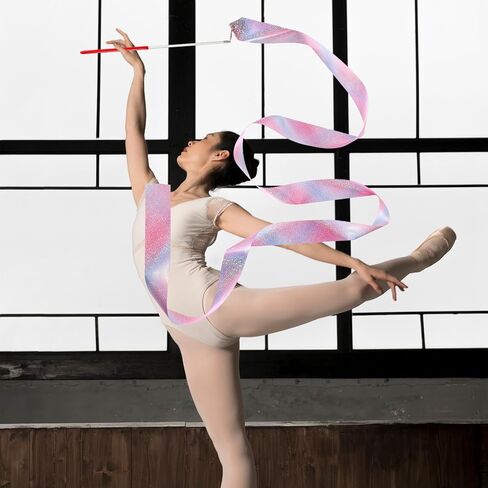 2PCS Ribbon Dance Wands, Gymnastic Ribbons Sparkling Dance Ribbon Streamer Twirling Dancing Ribbons with Wand for Artistic Dancing Training Party Favors Kids Girls Adults Talent Shows in Saudi Arabia