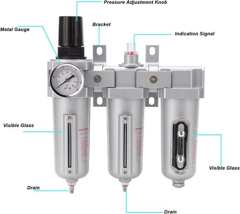 3 Stage Air Drying System Heavy Duty Aluminum Alloy Industrial Compressed Air Particulate Filter Dryer with Metal Bowl (3/4in NPT Automatic Drain) in Saudi Arabia