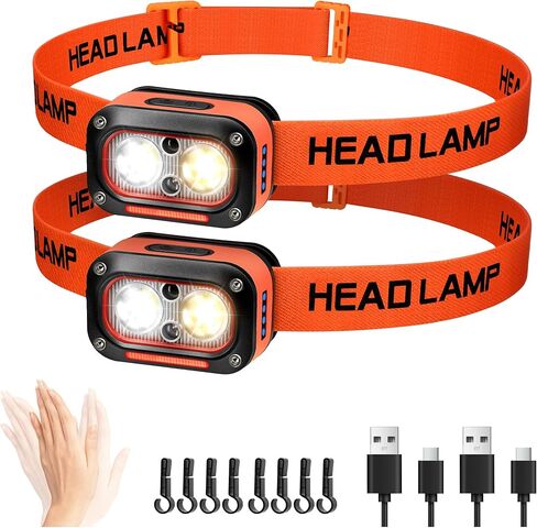 Darkbeam LED LED LED High Lumens USB مصباح ضوئي مزدوج قابلة لإعادة الشحن لصالح Hardhat مع مستشعر الحركة ، تحذير أحمر مصابيح رأس قابلة للتعديل ، مقاوم للماء للتخييم ، صيانة السيارات in Kuwait