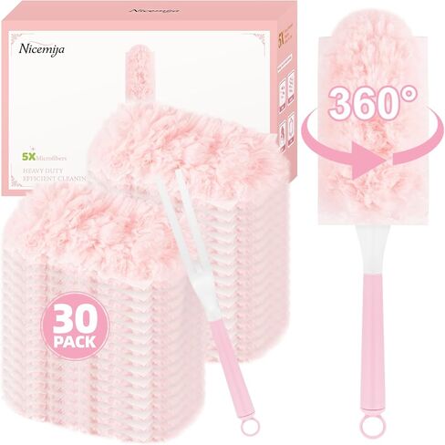 30 تعبئة تعبئة Duster Pink Count متوافقة مع مقبض Swiffer ، و 360 درجة تعبئة أنابيب متعددة السطح مع مقبض واحد ، وألياف الدقيقة 5x يمكن التخلص منها للمنزل ، وتنظيف المكاتب وهدية in Saudi Arabia