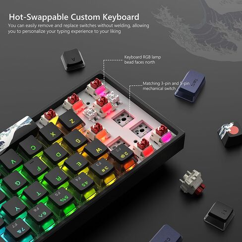 Womier 60% Percent Keyboard, WK61 Mechanical RGB Wired Gaming Keyboard, Hot-Swappable Keyboard with Blue Sea PBT Keycaps for Windows PC Gamers - Linear Red Switch in Kuwait