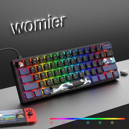 Womier 60% Percent Keyboard, WK61 Mechanical RGB Wired Gaming Keyboard, Hot-Swappable Keyboard with Blue Sea PBT Keycaps for Windows PC Gamers - Linear Red Switch in Kuwait