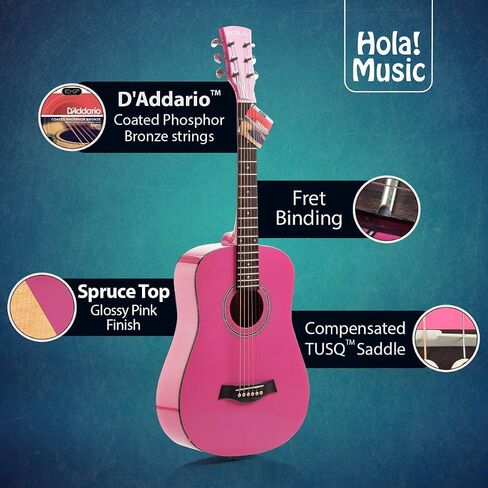 Hola! Music 3/4 Size Acoustic Guitar Bundle for Beginners, 6 String Beginner Solid Spruce Top Acoustic Guitar With Rosewood FIngerboard, 36 inch, Pink in Kuwait