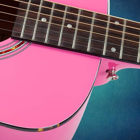 Hola! Music 3/4 Size Acoustic Guitar Bundle for Beginners, 6 String Beginner Solid Spruce Top Acoustic Guitar With Rosewood FIngerboard, 36 inch, Pink in Kuwait