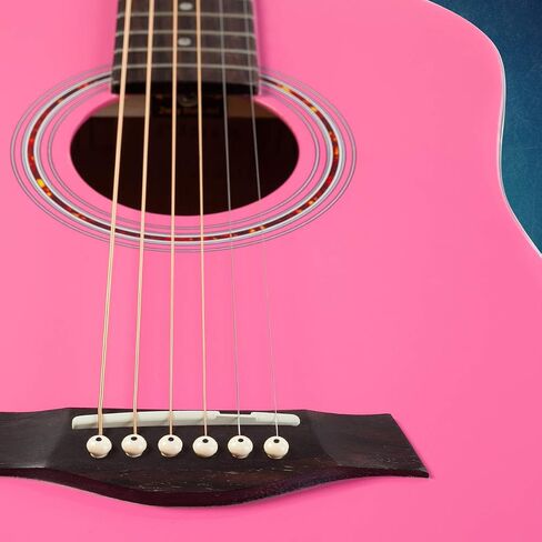 Hola! Music 3/4 Size Acoustic Guitar Bundle for Beginners, 6 String Beginner Solid Spruce Top Acoustic Guitar With Rosewood FIngerboard, 36 inch, Pink in Kuwait