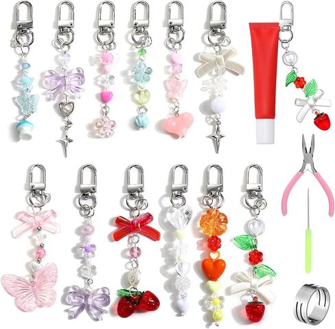 chunful 12 pcs شفة لمعان مفاتيح المفاتيح السائبة شفة الشفاه مفاتيح المفاتيح مع الفراولة رائعة الفراورة القوس زهرة الحب حبات النجمة قلادة المجوهر in Saudi Arabia