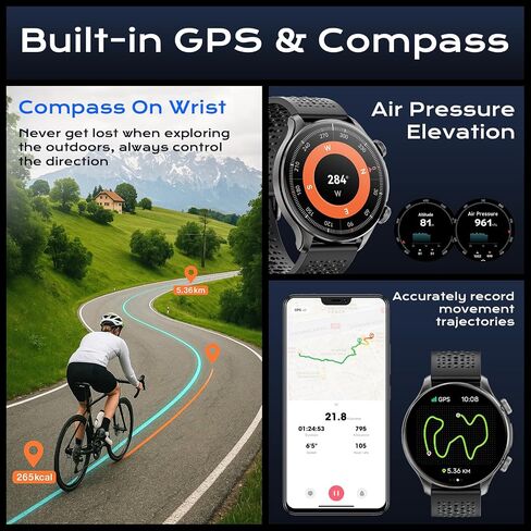 GPS Smart Watches for Men (Answer/Make Call), 1.60" AMOLED Display Smartwatch, 170+ Sports Modes Fitness Tracker Watch with Compass Pedometer, 5ATM Waterproof Mens Smart Watch for Android iPhone in Saudi Arabia
