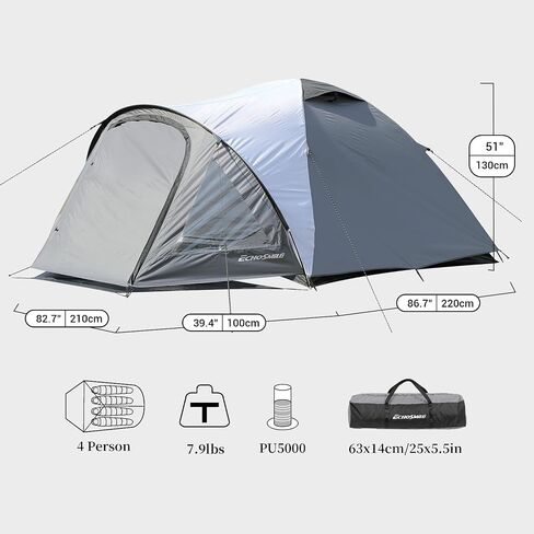 EchoSmile 4-Person Camping Tent with Clear Windows – Easy Setup Lightweight Shelter with Rainfly in Kuwait