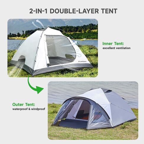 EchoSmile 4-Person Camping Tent with Clear Windows – Easy Setup Lightweight Shelter with Rainfly in Kuwait