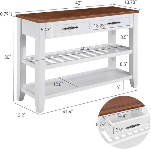 A Retros Designed Console with Two Open Shelves A Pines Solid Wood Frame and Living Room Legs, for Home Living Room, Office (White) in Saudi Arabia