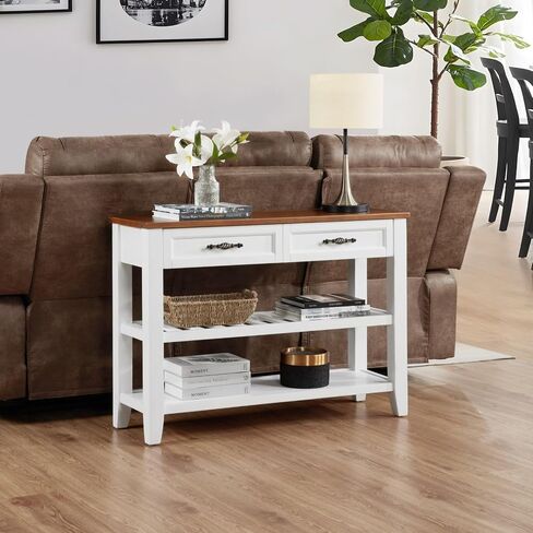 A Retros Designed Console with Two Open Shelves A Pines Solid Wood Frame and Living Room Legs, for Home Living Room, Office (White) in Saudi Arabia
