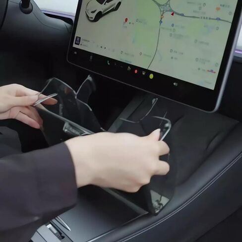 للحصول على أحدث طراز Tesla y Highland & Model 3+ Highland Dashboard حامل شاشة رف تخزين مخفي ، يمنع المغناطيسي الهز ، أكريليك أسود شفاف (العلوي + الصناديق السفلية) in Saudi Arabia