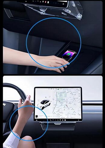 للحصول على أحدث طراز Tesla y Highland & Model 3+ Highland Dashboard حامل شاشة رف تخزين مخفي ، يمنع المغناطيسي الهز ، أكريليك أسود شفاف (العلوي + الصناديق السفلية) in Saudi Arabia