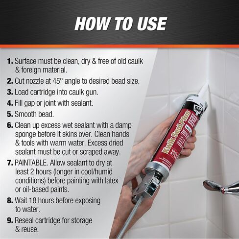 DAP Kwik Seal Plus Kitchen & Bath Adhesive Sealant, White, 10.1 Oz (7079818510) in Saudi Arabia