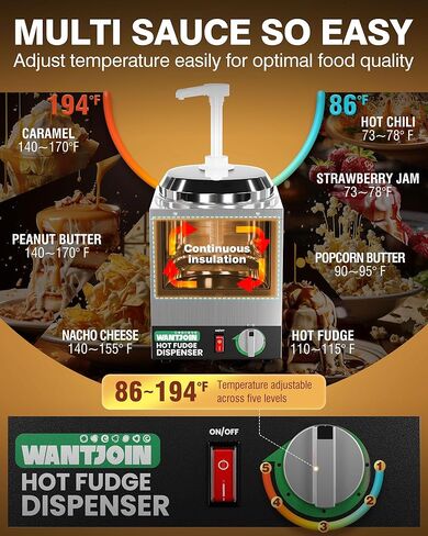 WantJoin 4.6Qt Nacho Cheese Dispenser with Pump - Nacho Cheese Warmer,Stainless Steel Hot Fudge Warmer W/5-Level Temperature Adjustment,Hot Fudge Dispenser for Hot Fudge Cheese Caramel in Kuwait