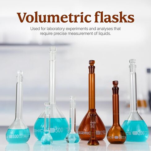 200 ml Volumetric Flask,Clear,3.3Borosilicate Glass,Class A,NS14/23 Glass Stopper,Laboratory Project (Pack of 2) in Kuwait