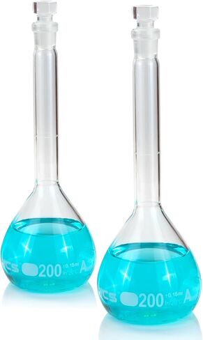 200 ml Volumetric Flask,Clear,3.3Borosilicate Glass,Class A,NS14/23 Glass Stopper,Laboratory Project (Pack of 2) in Kuwait
