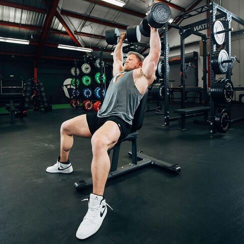 Titan Fitness Seated Stationary Bench, Rated 330 LB, Ergonomic Angled Back, Comfortable HeftyGrip Padding, Front Handle, Rear Wheels for Easy Transport, Utility Upright Weight Bench in Kuwait