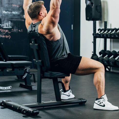 Titan Fitness Seated Stationary Bench, Rated 330 LB, Ergonomic Angled Back, Comfortable HeftyGrip Padding, Front Handle, Rear Wheels for Easy Transport, Utility Upright Weight Bench in Kuwait