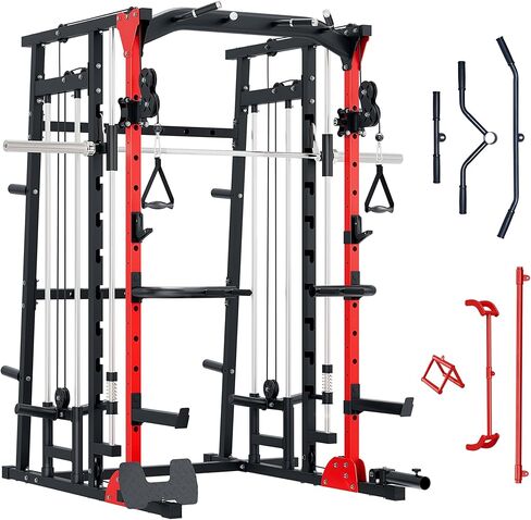 Major Fitness SML07 Machine All-in-Home Gym Power-Power-Power-Power Bar مع شريط الوزن وأنظمة Lat المنسدلة وآلة كروس الكابلات ، مرفق التمرين in Kuwait