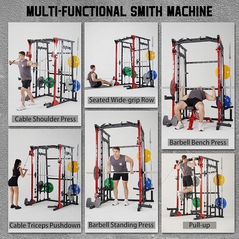 Major Fitness SML07 Machine All-in-Home Gym Power-Power-Power-Power Bar مع شريط الوزن وأنظمة Lat المنسدلة وآلة كروس الكابلات ، مرفق التمرين in Kuwait
