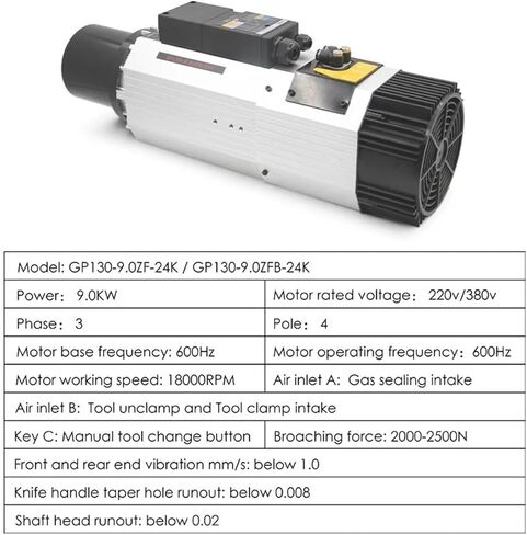9.0KW 800Hz 4-pole 220v / 380v automatic tool change air-cooled spindle motor ISO30(380V) in Kuwait