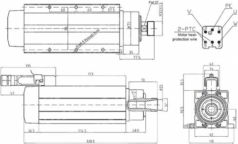 220V/380v 4.0KW ER25 air-cooled motor spindle with 4KW HY inverter 4 bearing square spindle motor(380v) in Saudi Arabia