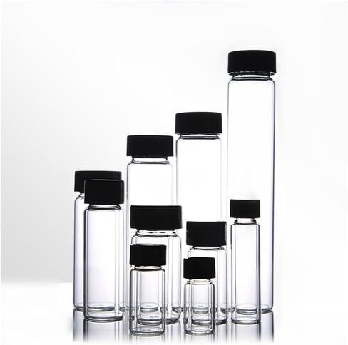 Run Ken 20pcs/Pack 3ml to 60ml Clear Glass Sample Bottles with Black Plastic Screw Cap, Essential Oil Bottle for Lab Use(10ml 22x52mm) in Saudi Arabia
