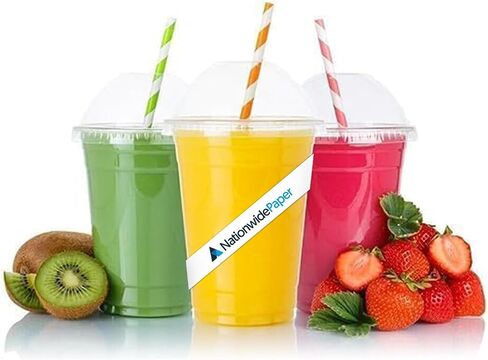 Strong Smoothie Cups with Dome Lids 16oz 100pcs for Smoothies, Milkshakes & Thick Drinks Recyclable and Reusable(455ml) in Saudi Arabia