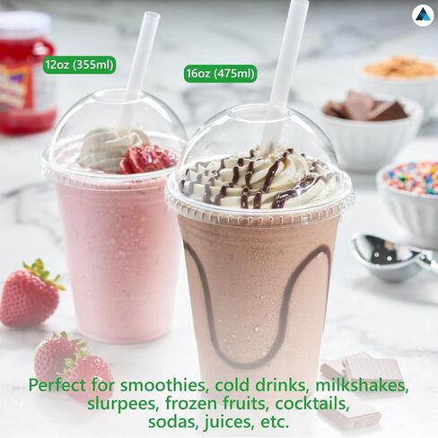Strong Smoothie Cups with Dome Lids 16oz 100pcs for Smoothies, Milkshakes & Thick Drinks Recyclable and Reusable(455ml) in Saudi Arabia