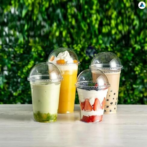 Strong Smoothie Cups with Dome Lids 16oz 100pcs for Smoothies, Milkshakes & Thick Drinks Recyclable and Reusable(455ml) in Saudi Arabia