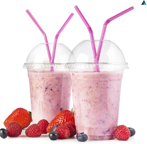 Strong Smoothie Cups with Dome Lids 16oz 100pcs for Smoothies, Milkshakes & Thick Drinks Recyclable and Reusable(455ml) in Saudi Arabia