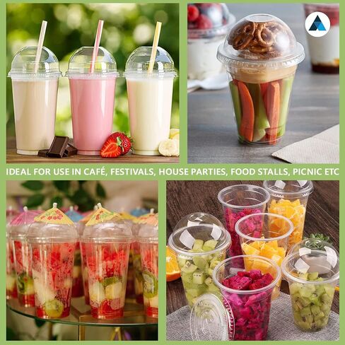 Strong Smoothie Cups with Dome Lids 16oz 100pcs for Smoothies, Milkshakes & Thick Drinks Recyclable and Reusable(455ml) in Saudi Arabia