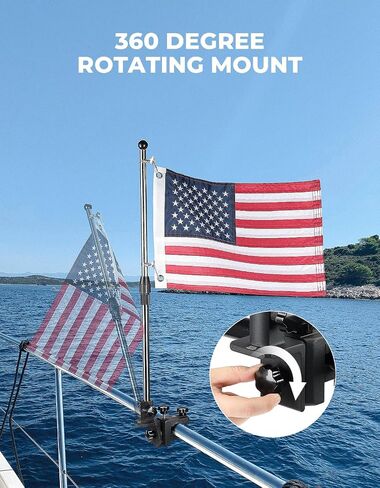KEMIMOTO 2 Pcs Boat American Flag Pole Kit, 360° Adjustable 12''x18'' Pontoon Boat Flag, for 0.8''-1.35'' Round/Square Rails, 2.5ft Pole for Boat & Golf Cart, Pontoon Boat Accessories (Flag Included) in Saudi Arabia
