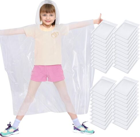 Hercicy 30 PCS Rain Ponchos يمكن التخلص منها في حالات الطوارئ بشكل كبير للأطفال يمكن التخلص منها في حالات الطوارئ الواضحة معطفات المطر السميكة للفتيان الفتيات in Saudi Arabia