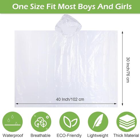 Hercicy 30 PCS Rain Ponchos يمكن التخلص منها في حالات الطوارئ بشكل كبير للأطفال يمكن التخلص منها في حالات الطوارئ الواضحة معطفات المطر السميكة للفتيان الفتيات in Saudi Arabia