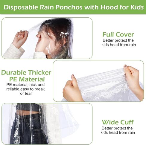 Hercicy 30 PCS Rain Ponchos يمكن التخلص منها في حالات الطوارئ بشكل كبير للأطفال يمكن التخلص منها في حالات الطوارئ الواضحة معطفات المطر السميكة للفتيان الفتيات in Saudi Arabia