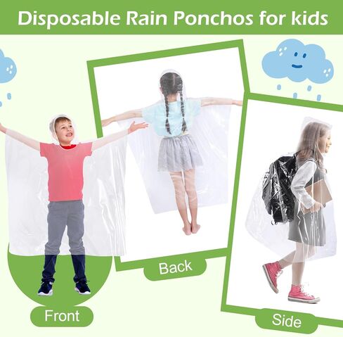 Hercicy 30 PCS Rain Ponchos يمكن التخلص منها في حالات الطوارئ بشكل كبير للأطفال يمكن التخلص منها في حالات الطوارئ الواضحة معطفات المطر السميكة للفتيان الفتيات in Saudi Arabia