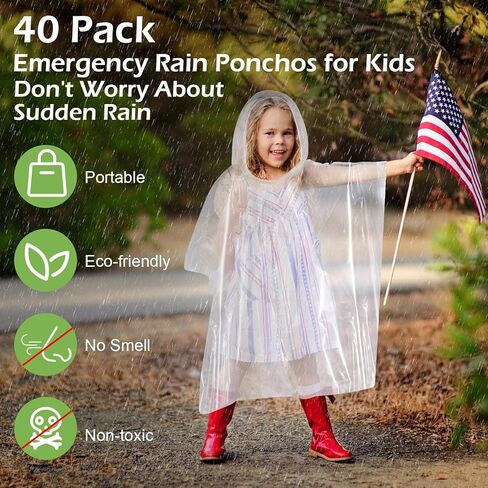 Hercicy 30 PCS Rain Ponchos يمكن التخلص منها في حالات الطوارئ بشكل كبير للأطفال يمكن التخلص منها في حالات الطوارئ الواضحة معطفات المطر السميكة للفتيان الفتيات in Saudi Arabia