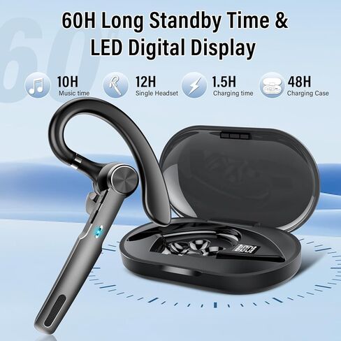 سماعة رأس Bluetooth ، سماعات الرأس اللاسلكية مع الميكروفون ، 60 ساعة زمنية أحادية الأذن أحادية الأذن ، سماعة الأذن من Bluetoot in Kuwait