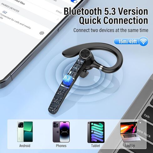 سماعة رأس Bluetooth ، سماعات الرأس اللاسلكية مع الميكروفون ، 60 ساعة زمنية أحادية الأذن أحادية الأذن ، سماعة الأذن من Bluetoot in Kuwait