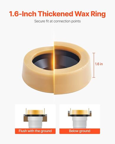 VEVOR Toilet Wax Ring Kit, 1.6-Inch Extra Thick Wax Ring for Toilet Bowls with Rust-Resistant Brass Bolts, Caps and Washers, Fits 3-Inch or 4-Inch Drain Pipes, Superior Sealing Performance in Saudi Arabia
