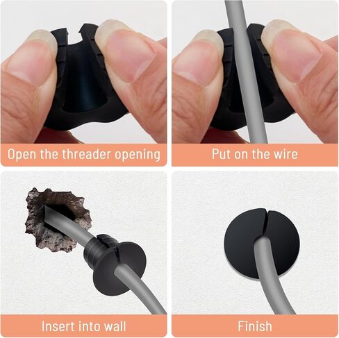 طقم توجيه Grommet Cable Cable لثقب الجدار 3/4 بوصة ، إكسسوارات جدران جدار ، بما في ذلك 4 حلقات جدار سيليكون 3/4 بوصة بتات ، 5/16 بوصة ، و 40 مقاطع سلك الحائط in Kuwait