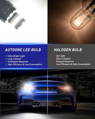 AutoOne 7440 7443 LED Strobe Light Light Light Red ، 2800lm وميض فلاش وميض مصابيح LED LED لمصابيح T20 W21W 7441 7444 7443R ، 300 ٪ Canbus جاهزة. in Kuwait